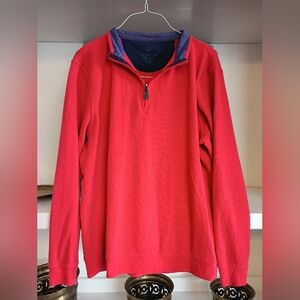 TailorByrd Collection Men’s Polo Shirt XL Navy Red Stripe Preppy Lace-Up Collar